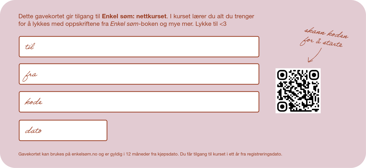 Enkel søm: nettkurset - gavekort med konvolutt (fysisk)